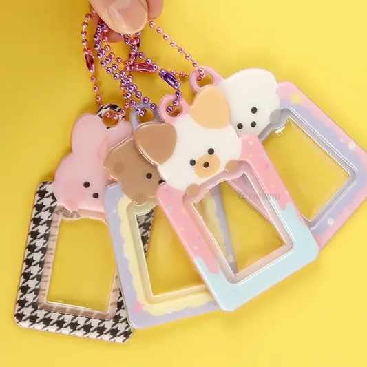 Cute Bear Mini Photo Card Holder Key Ring 2PCS