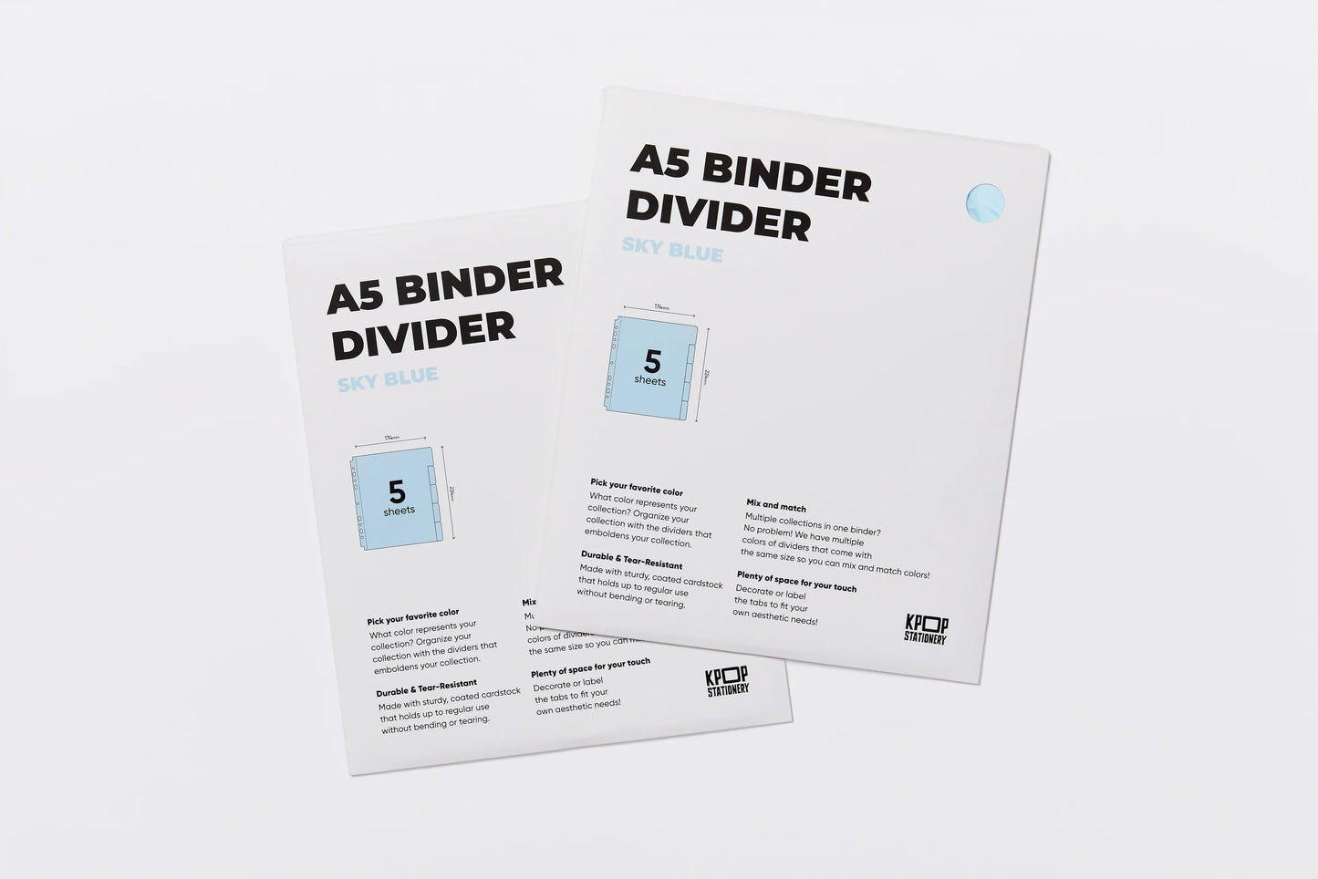 Custom A5 Binder Dividers - Sky Blue