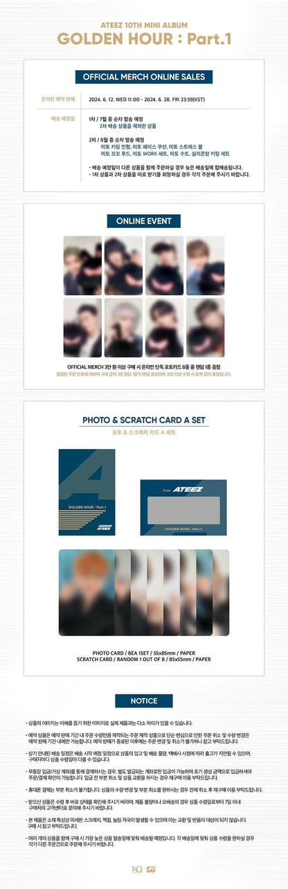 ATEEZ [GOLDEN HOUR : Part.1] OFFICIAL MD PHOTO & SCRATCH CARD A SET