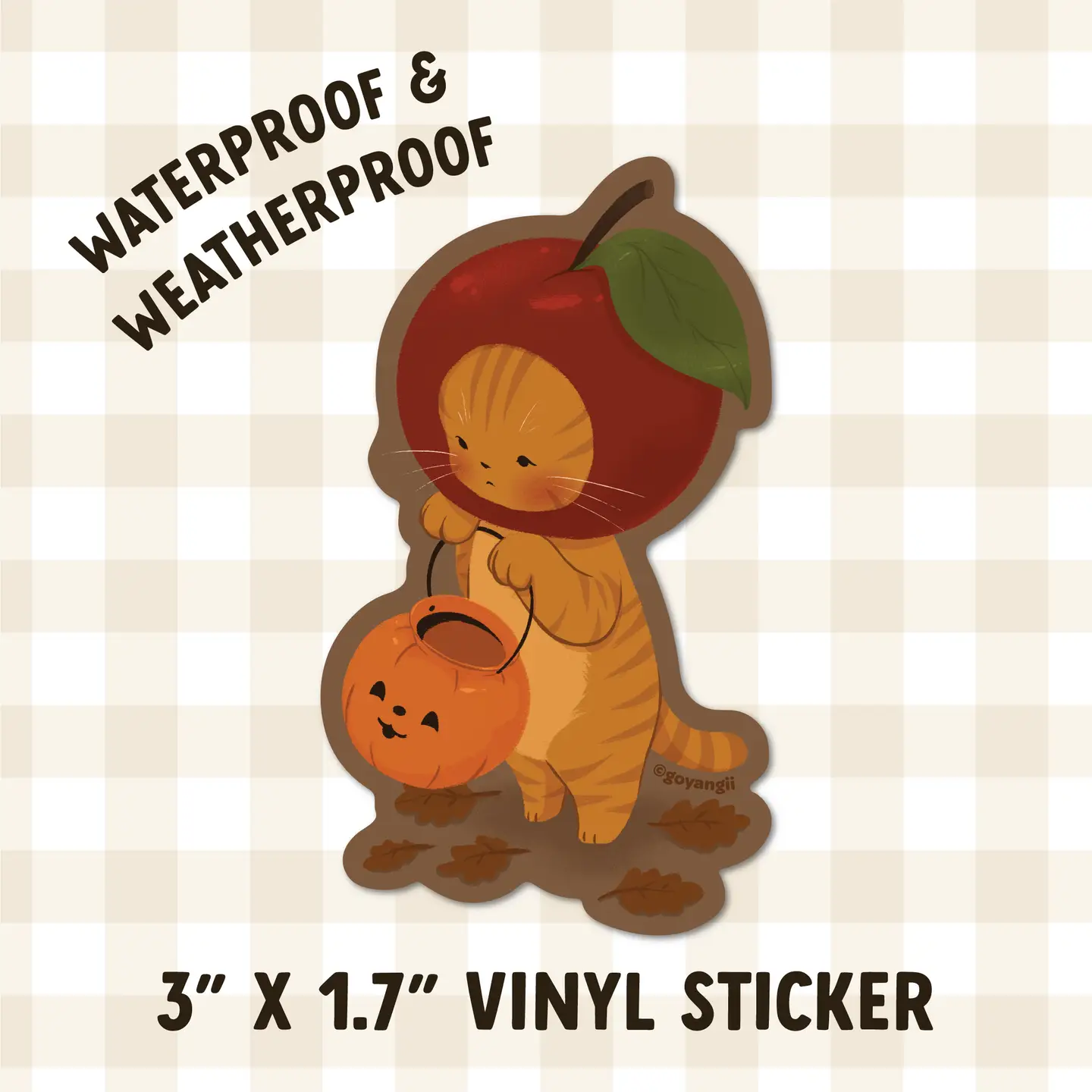 Apple Cat Waterproof Vinyl Sticker