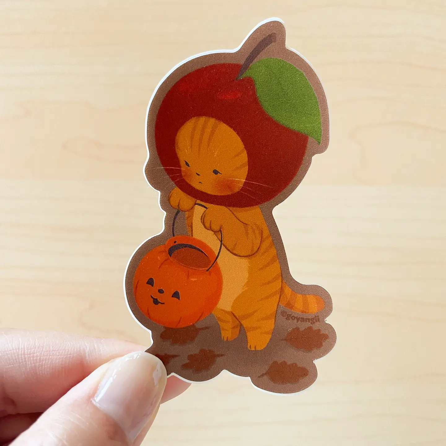 Apple Cat Waterproof Vinyl Sticker