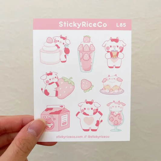 Strawberry Cow Sticker Sheet