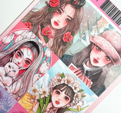 Lovely Girls Square Seal Sticker Sheet