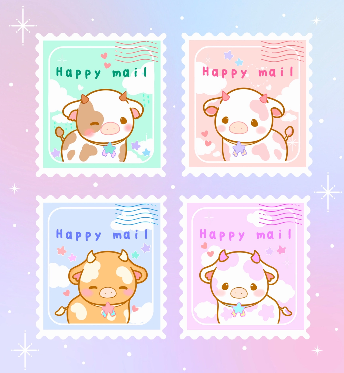 Star Cow Stamp Mail Sticker Sheet