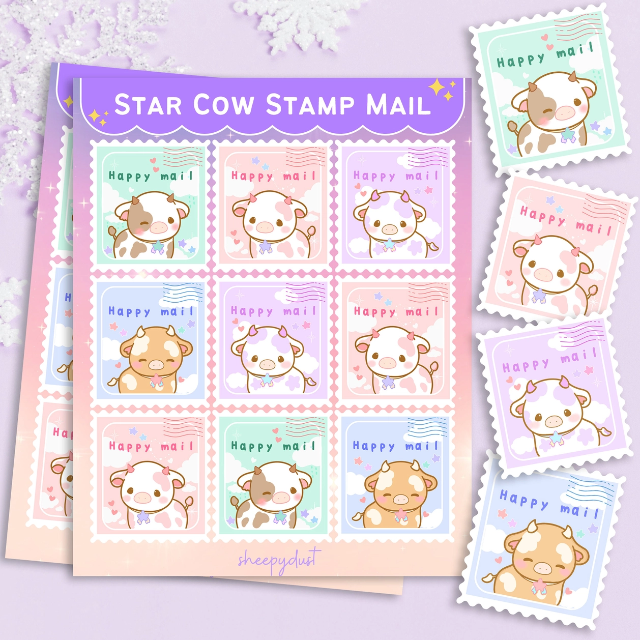 Star Cow Stamp Mail Sticker Sheet