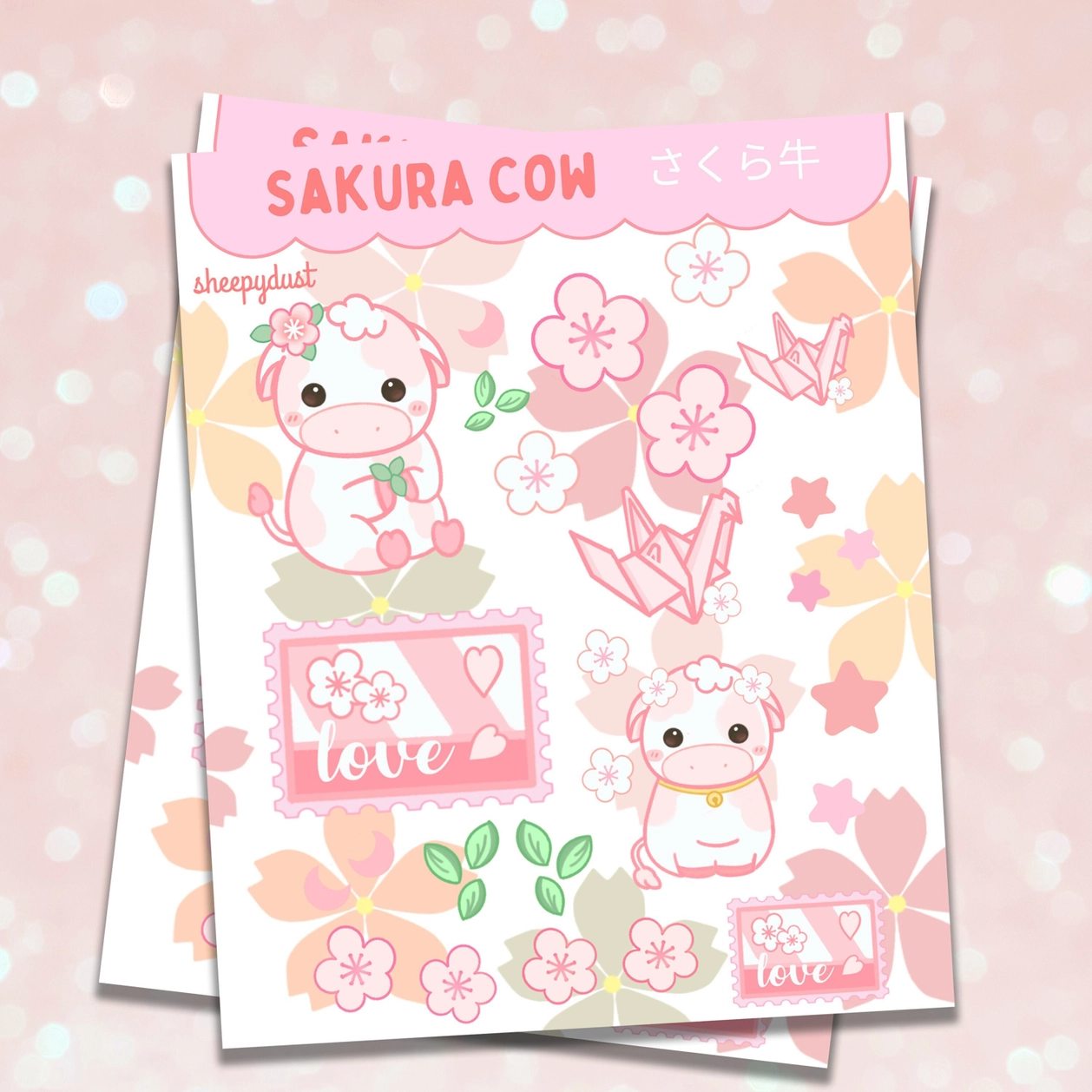 Sakura Cow Sticker Sheet