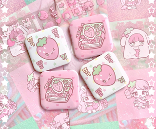 Strawberry Square Pin Badge